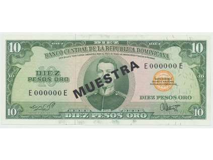 47424 47424 dominikanska republika 10 pesos oro 1964 1974 bank vzor e000000e pretisk 1x muestra p 101s1