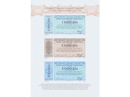47484 ceska republika sada pokladnicnich potvrzenek a bankovkovych kolku k oddeleni ceske meny z roku 1992 tisk stc praha