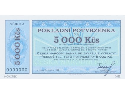 47490 47490 ceska republika 5000 kcs 1 2 1993 hej cz2 soucast kompletu novotisku vytistenych stc praha naklad 500 ks