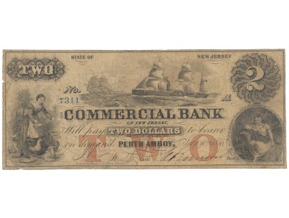 USA, New Jersey, Perth Amboy, The Commercial Bank of New Jersey, 2 Dollars 10. 7. 1856