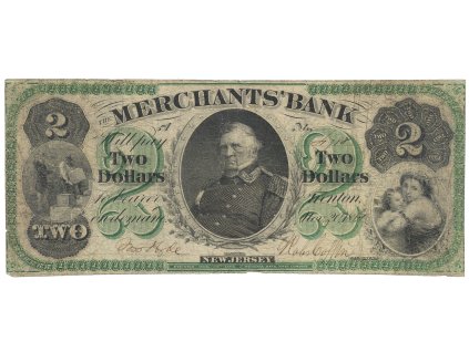 USA, New Jersey, Trenton, The Merchants Bank, 2 Dollars 20. 11. 1860