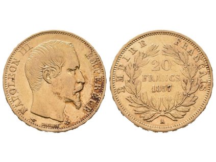 20 Frank 1857 A, Paříž, Au 0,900, 21,5 mm (6,4516 g)