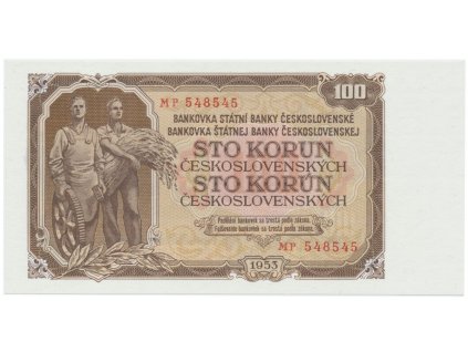 Československo, 100 Koruna 1953, tisk Praha, série MP, Hej.95b