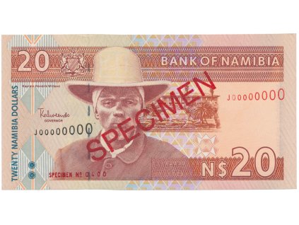 Namíbie, 20 Namibia Dollars (2002), bankovní vzor, J 00000000, P.6s
