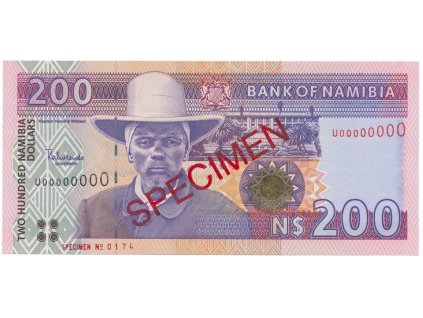 Namíbie, 200 Namibia Dollars (2003), bankovní vzor, U 00000000, P.10s