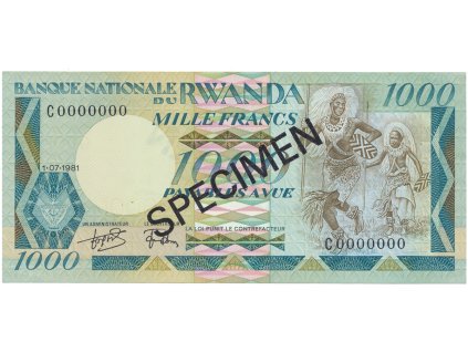 Rwanda, 1000 Francs 1981, bankovní vzor, C 0000000, P.17s