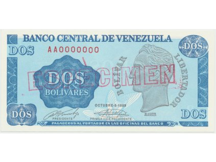 49819 49819 49819 venezuela 2 bolivares 1989 anulat especimen p 69s