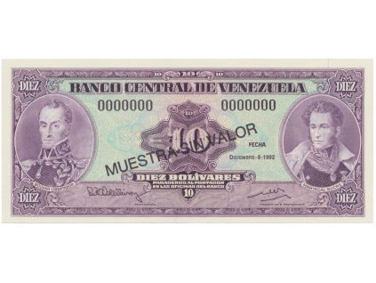 Venezuela, 10 Bolivares 1992, anulát - MUESTRA SIN VALOR, P.61cs