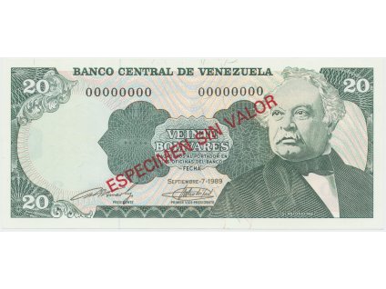49837 49837 49837 venezuela 20 bolivares 1989 anulat especimen sin valor p 63bs