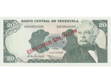 49840 49840 49840 venezuela 20 bolivares 1995 anulat especimen sin valor p 63es