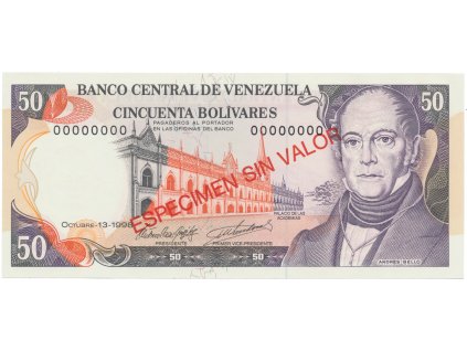 Venezuela, 50 Bolivares 1998, anulát - ESPECIMEN SIN VALOR, P.65gs