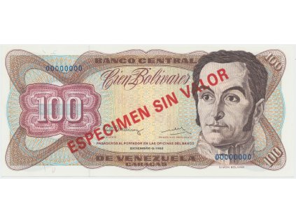 Venezuela, 100 Bolivares 1992, anulát - ESPECIMEN SIN VALOR, P.66es