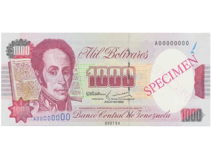 Venezuela, 1000 Bolivares 1992, anulát - SPECIMEN, P.73bs