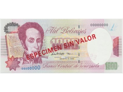 Venezuela, 1000 Bolivares 1998, anulát - ESPECIMEN SIN VALOR, P.76ds