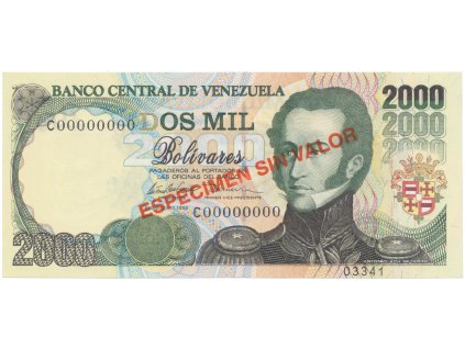 Venezuela, 2000 Bolivares 1998, anulát - ESPECIMEN SIN VALOR, P.77bs