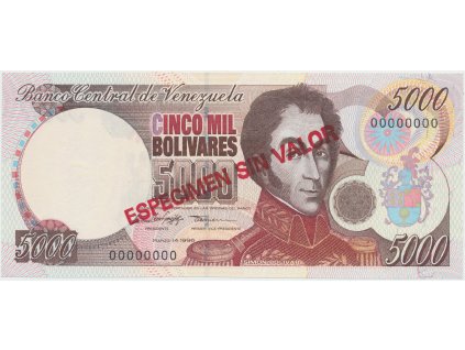 Venezuela, 5000 Bolivares 1996, anulát - ESPECIMEN SIN VALOR, P.75bs