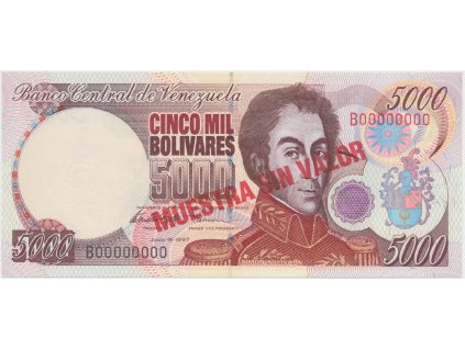 Venezuela, 5000 Bolivares 1997, anulát - MUESTRA SIN VALOR, P.78as