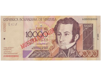 Venezuela, 10.000 Bolivares 2000, anulát - MUESTRA SIN VALOR, P.85as