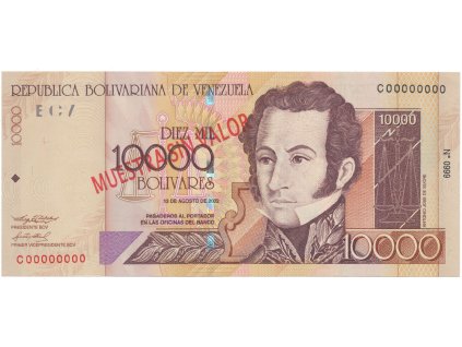 Venezuela, 10.000 Bolivares 2002, anulát - MUESTRA SIN VALOR, P.85cs
