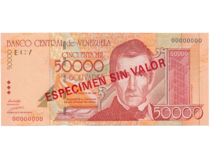 Venezuela, 50.000 Bolivares 1998, anulát - ESPECIMEN SIN VALOR, P.83s