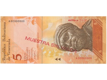 Venezuela, 5 Bolivares 2007, anulát - MUESTRA SIN VALOR, P.89as