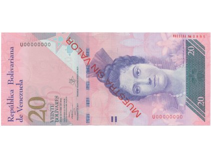 Venezuela, 20 Bolivares 2013, anulát - MUESTRA SIN VALOR, P.91fs