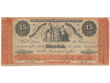 USA, New Jersey, Newark, 15 Cents 1. 8. 1862