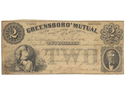 USA, North Carolina, Greensboro, 2 Dollars 1. 1. 1859