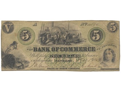 50320 50320 usa north carolina newbern the bank of commerce 5 dollars 1 12 1859