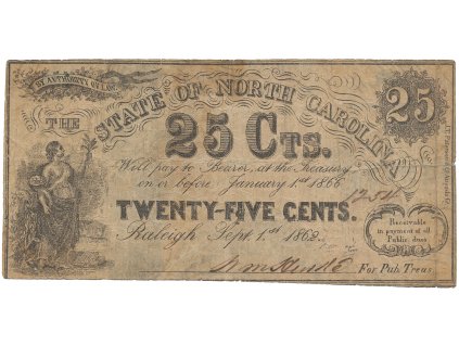 50332 50332 usa north carolina 25 cents 1 9 1862 na rv cast tisku cenneho papiru