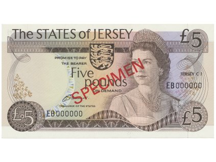 Jersey, 5 Pounds (1976-1988), bankovní vzor, přetisk SPECIMEN, P.12as