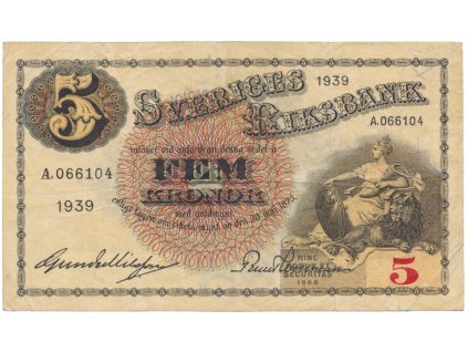 50569 50569 svedsko 5 kronor 1939 p 33v