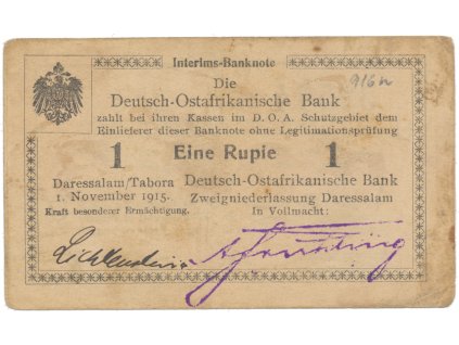 50656 nemecka vychodni afrika 1 rupie 1 11 1915 serie u vzacny podpis r 916n