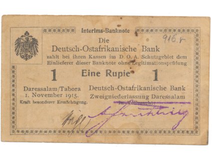 Německá Východní Afrika, 1 Rupie 1. 11. 1915, série B2, R.916r