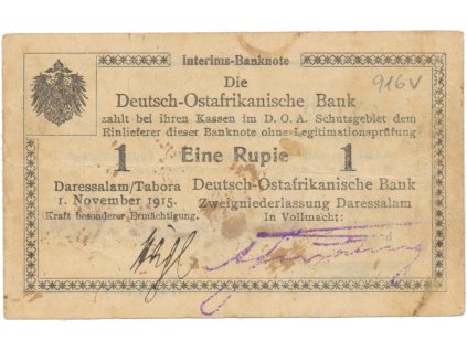 Německá Východní Afrika, 1 Rupie 1. 11. 1915, série F2, R.916v