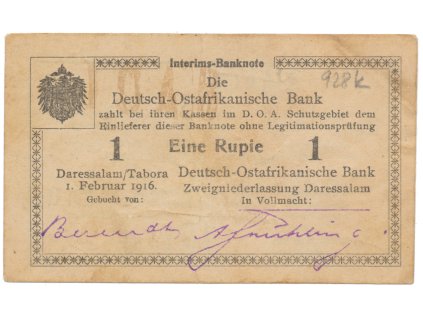 Německá Východní Afrika, 1 Rupie 1. 2. 1916, série Q2, R.928k
