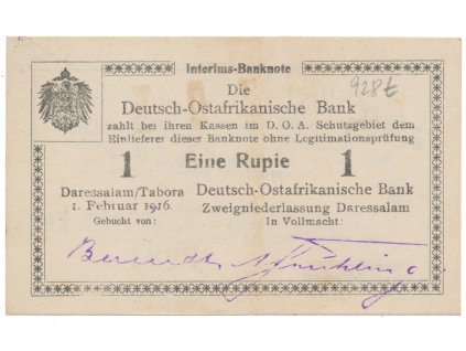Německá Východní Afrika, 1 Rupie 1. 2. 1916, série Z2, R.928t