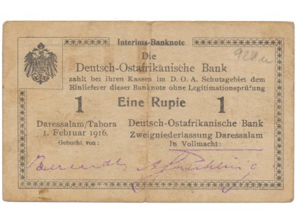 Německá Východní Afrika, 1 Rupie 1. 2. 1916, série A3, R.928u