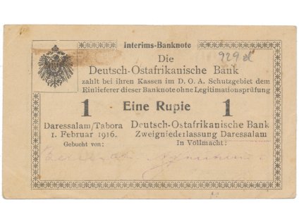 Německá Východní Afrika, 1 Rupie 1. 2. 1916, série K3, R.929d