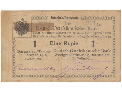 Německá Východní Afrika, 1 Rupie 1. 2. 1916, série T3, R.929u