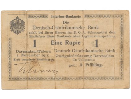 Německá Východní Afrika, 1 Rupie 1. 11. 1915, série G, vzácný podpis, R.918d