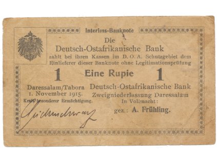 Německá Východní Afrika, 1 Rupie 1. 11. 1915, série G, vzácný podpis, R.918d