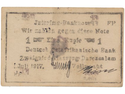 Německá Východní Afrika, 1 Rupie 1. 7. 1917, vodotisk „DBACH", R.936d