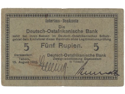 Německá Východní Afrika, 5 Rupien 15. 8. 1915, série B, R.910g