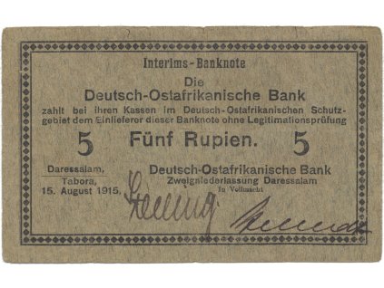 Německá Východní Afrika, 5 Rupien 15. 8. 1915, série B, R.910g