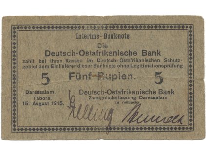 Německá Východní Afrika, 5 Rupien 15. 8. 1915, série B, R.910h