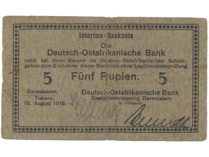 Německá Východní Afrika, 5 Rupien 15. 8. 1915, série B, R.910h