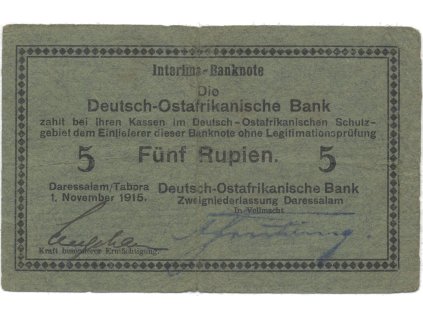 Německá Východní Afrika, 5 Rupien 15. 8. 1915, série D, R.921c