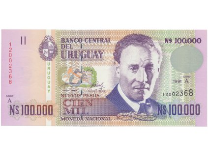 Uruguay, 100.000 Nuevos Pesos 1991, P.71