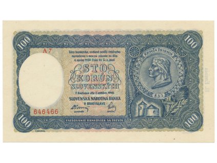 54319 54319 54319 slovensko 100 koruna 1940 ii vydani serie a 7 hej 49a1